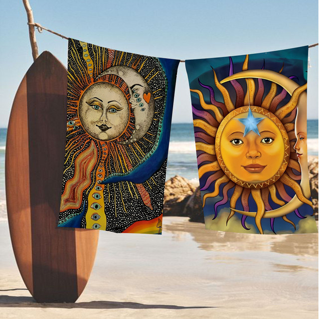 S-Sun Celestial Moon Boho Strandtuch aus Mikrofaser, schnelltrocknendes Sandfreies Handtuch in Multicolour - Bild 1