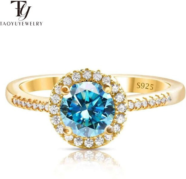 Ring Moissanite, 925 Silber, 18 Karat vergoldet, Damen - Bild 1