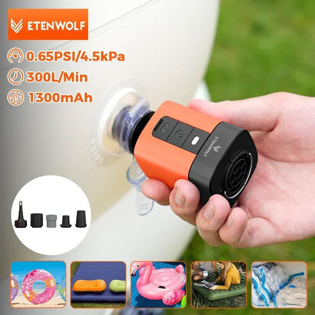 ETENWOLF AIR 3SE Elektrische Outdoor-Luftpumpe mit 1300mAh Akku in Orange für Luftmatratzen, Schwimmreifen und Isomatten - Bild 1