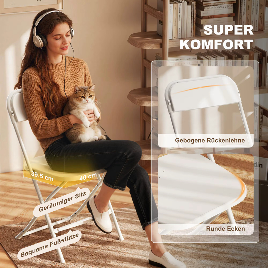 6er Set HOMCOM Klappstühle aus Kunststoff mit Stahlgestell in Weiß für Küche und Esszimmer, belastbar bis 120 kg - Bild 3