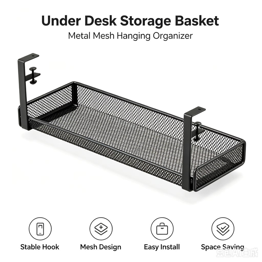 Kabelmanagement-Box aus Metall zum Aufhängen unter dem Schreibtisch, Kabelhalter ohne Bohren als praktischer Kabel-Organizer für Zuhause und das Büro in Schwarz oder Weiß - Bild 2