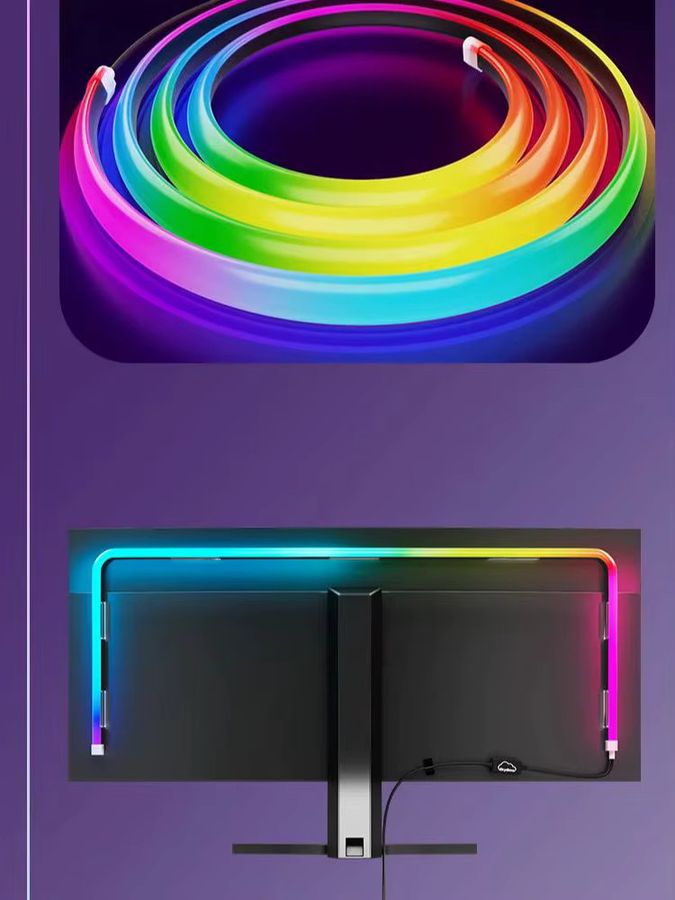 RGB Computer Monitor Hintergrundbeleuchtung mit Sync-Funktion für Farben und Musik, Doppel USB Gaming Lichtleiste für deinen Schreibtisch - Bild 6