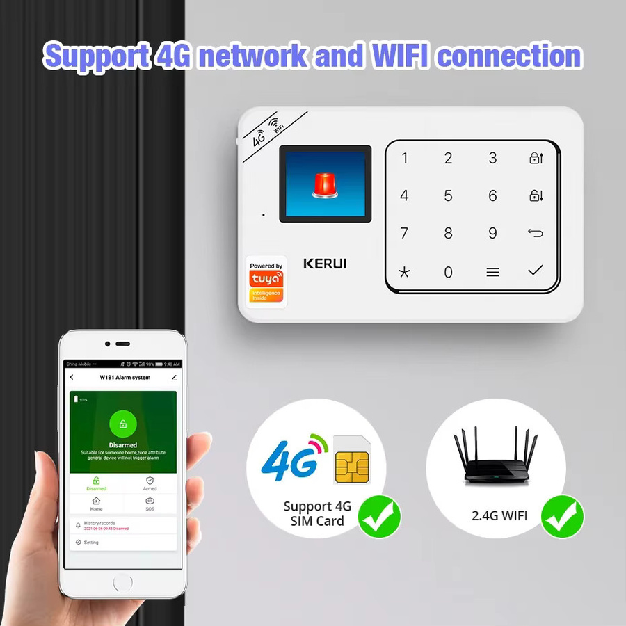 KERUI Home Alarm System W184 Tuya Smart Home Sicherheitssystem mit 4G/WiFi, Alexa-Unterstützung und PIR Bewegungssensor, Weiß - Bild 3