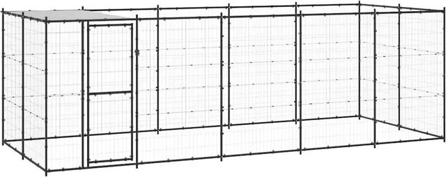 vidaXL Outdoor-Hundezwinger mit Überdachung aus Metall in Schwarz und Silber, 12,1 m² - Bild 1