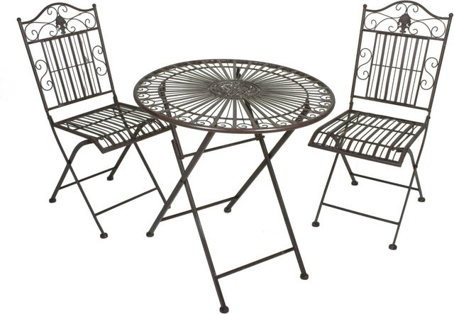 Garden Pleasure Balkon-Set Mangan 3-teilig aus Stahl in Grau, Schwarz und Braun, Durchmesser: 70 cm, Höhe: 73 cm - Bild 1