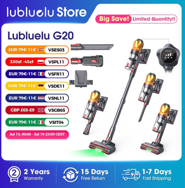 Lubluelu G20 Kabelloser Staubsauger in Purple mit 650W und 50KPA Saugkraft für Tierhaare und Teppiche mit 60 Minuten Laufzeit und 950ml Behälter - Bild 1