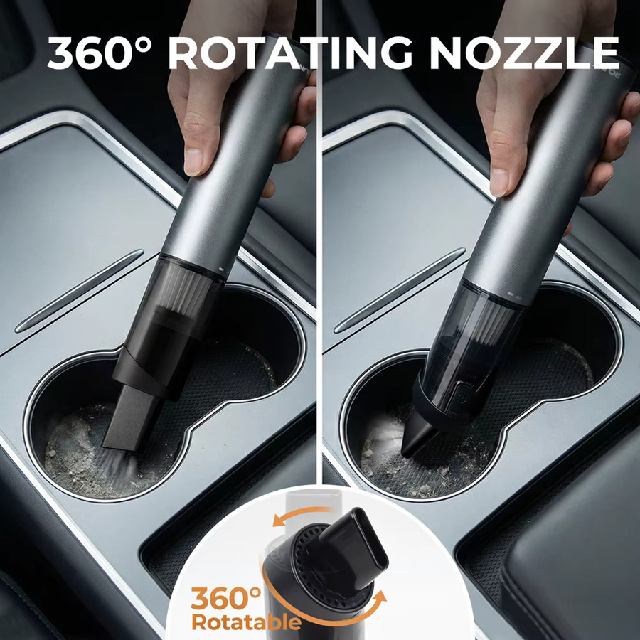 Rouny Kabelloser Handstaubsauger für das Auto in Grau mit 11kPa Saugkraft, bürstlosem Motor und USB-C Schnellladung, Gewicht: 336g - Bild 3