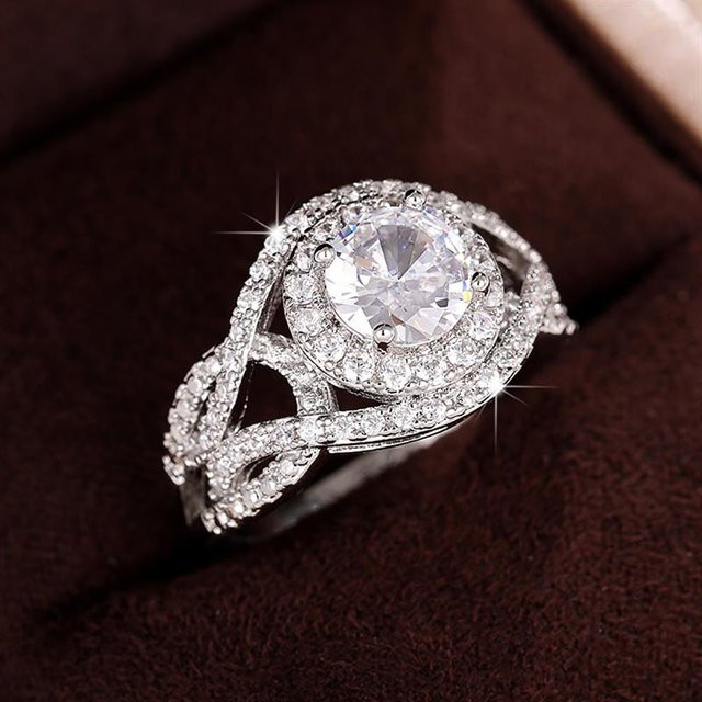 Huitan Cross Damenring, Silber, Zirkonia, Hochzeit, Verlobung - Bild 1