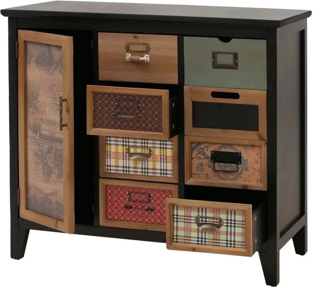 Apothekerkommode MCW-O63 aus Holz in Schwarz mit Vintage Shabby Muster, B/T/H: 80 x 40 x 91 cm - Bild 2