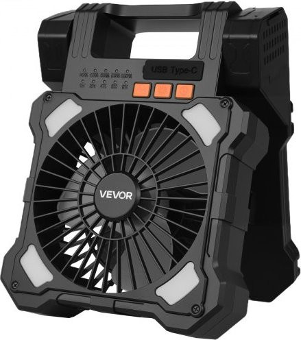 VEVOR Solar Ventilator mit 20000mAh Akku, LED-Laterne und 7W faltbarem Solarpanel, tragbarer kabelloser Ventilator mit 5 Geschwindigkeitsstufen und Timer, USB-betrieben für Camping, Zelt und Büro, 20 cm - Bild 1