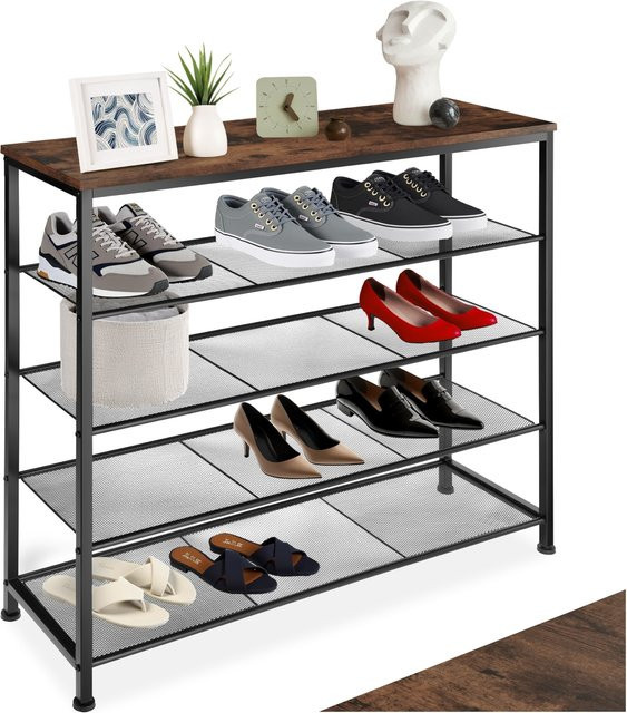 tectake Schuhregal Sheffield Industrial Style aus Holz und Metall, Braun, B/T/H: 100 x 30,5 x 93 cm - Bild 1