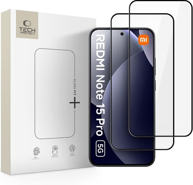 Tech-Protect FIT+ Schutzfolie aus gehärtetem Glas für Xiaomi Redmi Note 15 Pro 5G, 2er-Set, Schwarz - Bild 1