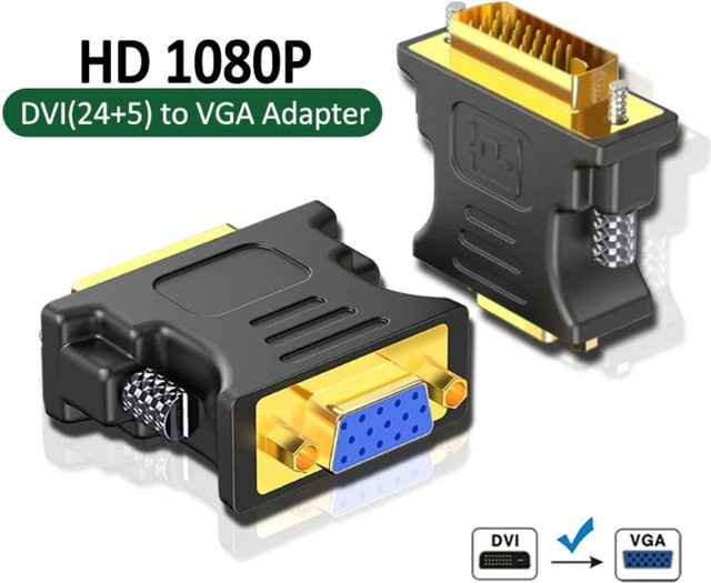DVI-I zu VGA Adapter in Schwarz für 1080P Video Konverter mit 24+5 Pin Stecker auf VGA Buchse für PC, HDTV und Projektor - Bild 1