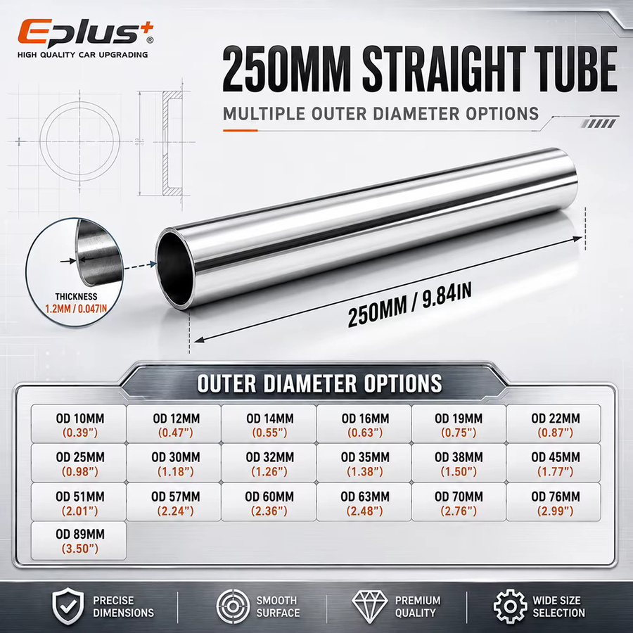 Eplus+ Rundrohr aus 304 Edelstahl in Silber, Länge: 25 cm, Durchmesser: 2,5 cm, Wandstärke: 1,2 mm - Bild 2