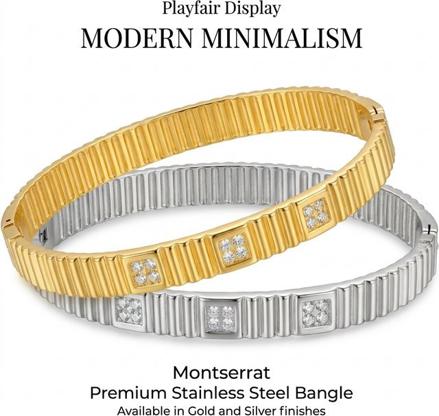 JP One Schnapparmband Edelstahl, Gold, Zirkonia, Damen, 60 mm - Bild 1