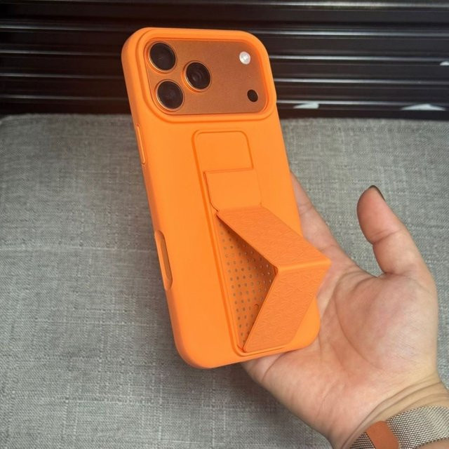 Luxuriöse Candy Liquid Bracket Klapphülle für Apple iPhone 17 16 15 14 13 12 11 Pro Max, stoßfeste weiche Schutzhülle in Weiß und Orange - Bild 1