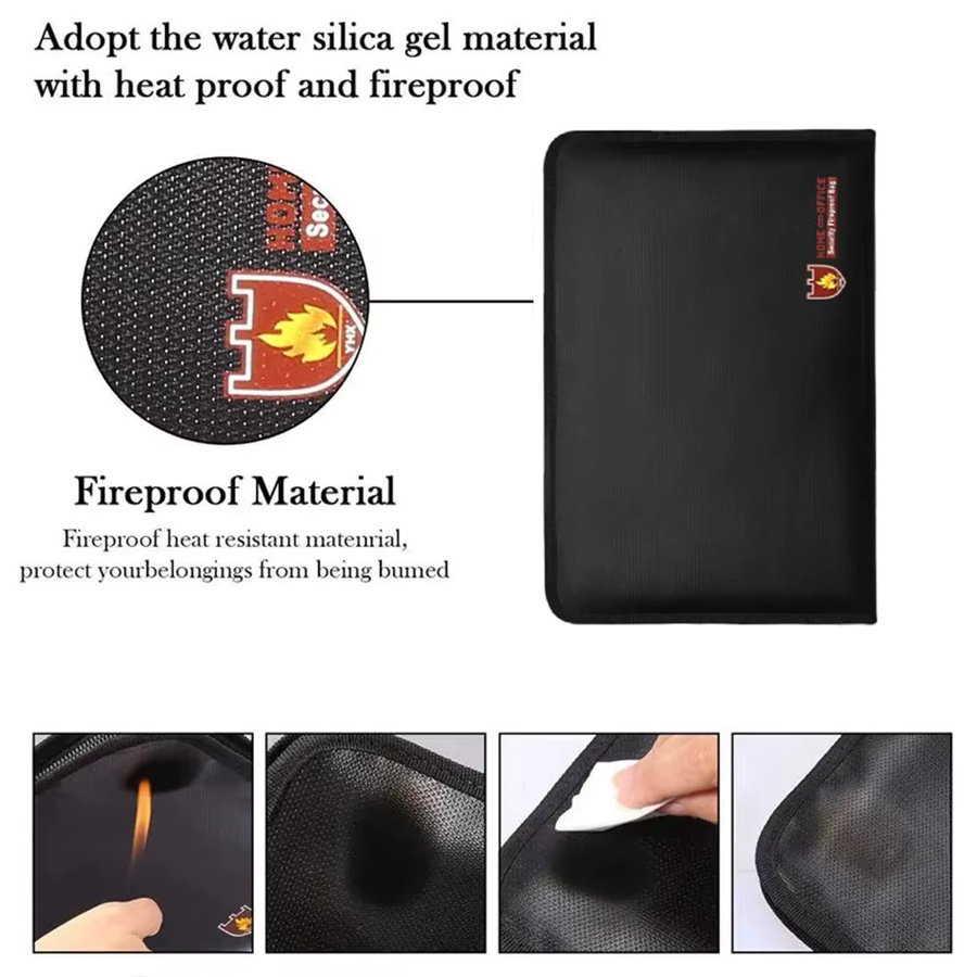 Feuerfeste und wasserdichte A4 Dokumentenmappe aus Kunststoff mit Zip-Verschluss, transparent und schwarz - Bild 3