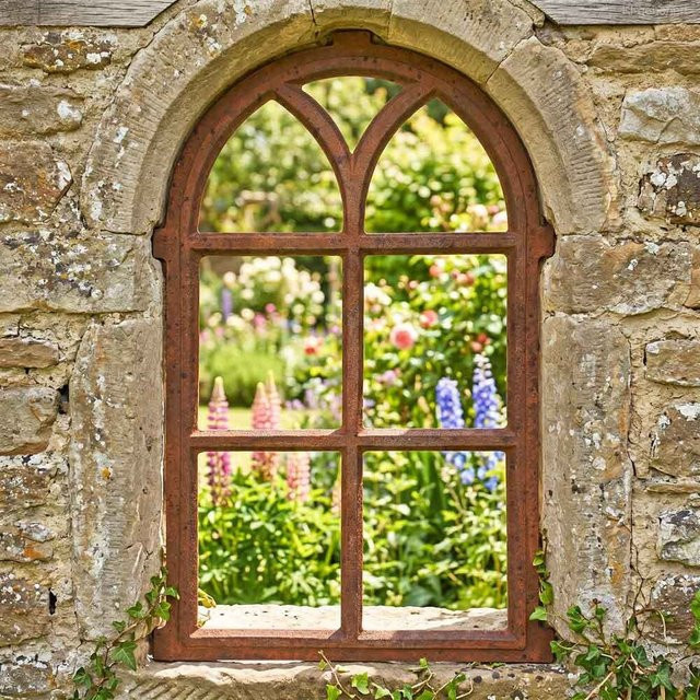 Stallfenster aus Gusseisen im Antik-Stil, Rundbogen-Eisenfenster in Braun, Durchmesser: 67 cm - Bild 1