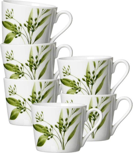 Ritzenhoff & Breker Espressotassen Evora aus Porzellan, 6er Set, Floral, Grün/Weiß, 100 ml - Bild 1