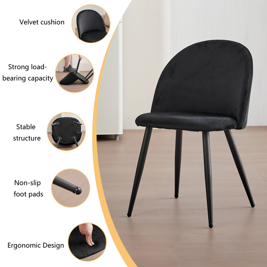 EGOONM 4er Set Nordische Esszimmerstühle aus Samt in Grau mit Metallgestell für Küche, Schlafzimmer und Wohnzimmer - Bild 3