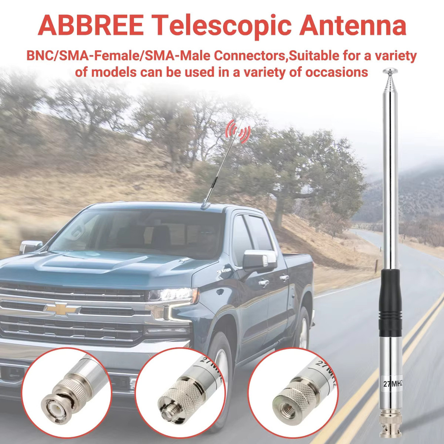 ABBREE 27MHz Teleskop-CB-Antenne in Silber, 2,15dBi Faltantenne für CB-Funkgeräte wie Cobra, Midland, Uniden, Maxon, President, Anytone, Bajeton und Radtel - Bild 3