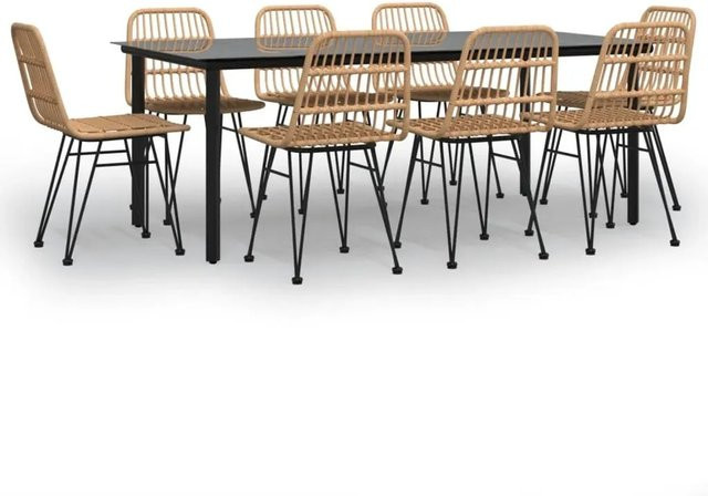 vidaXL 9-teilige Garten-Essgruppe aus Poly-Rattan in Braun mit Stahlrahmen und Hartglas-Tischplatte - Bild 1