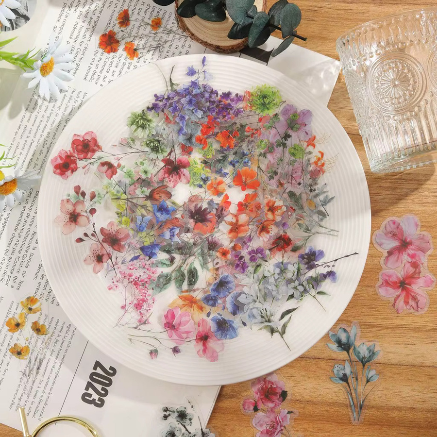 50 Stück RecordingYourLife Floral Aufkleber, wasserfeste transparente PET Blumen-Sticker für Scrapbooking in Multicolour - Bild 1