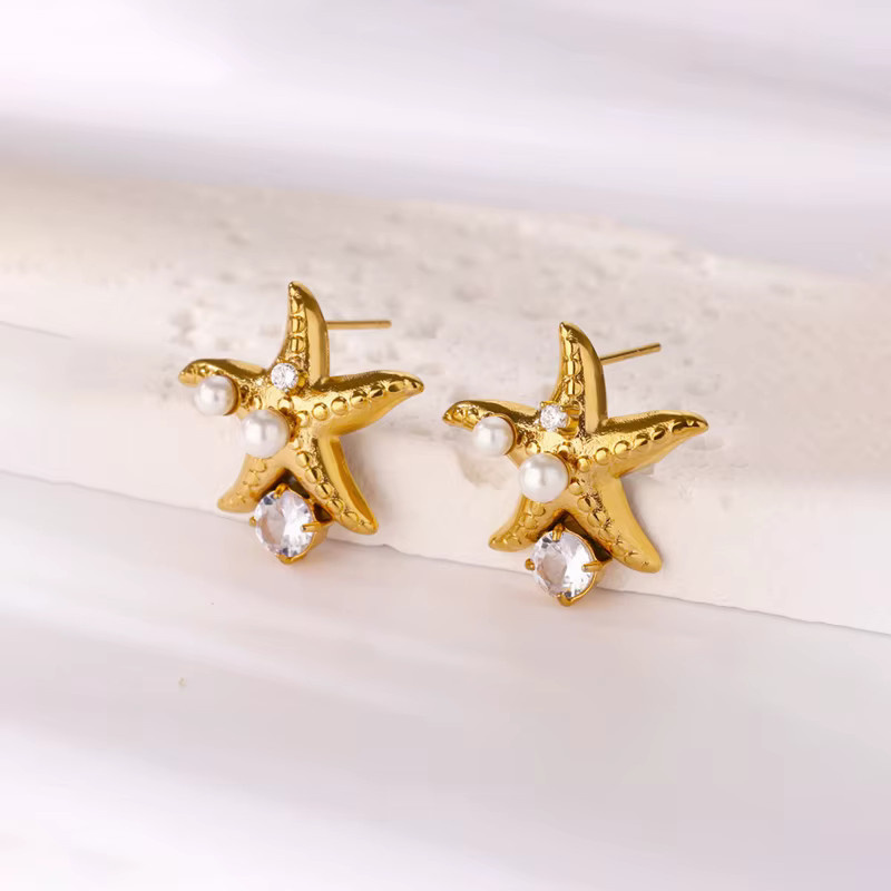 Sweet Star Ohrstecker, 18K vergoldet, Zirkonia, Imitationsperlen, Damen - Bild 1