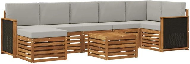 vidaXL Outdoor-Sofagarnitur in L-Form aus massivem Akazienholz mit 7 hellgrauen Kissen - Bild 1
