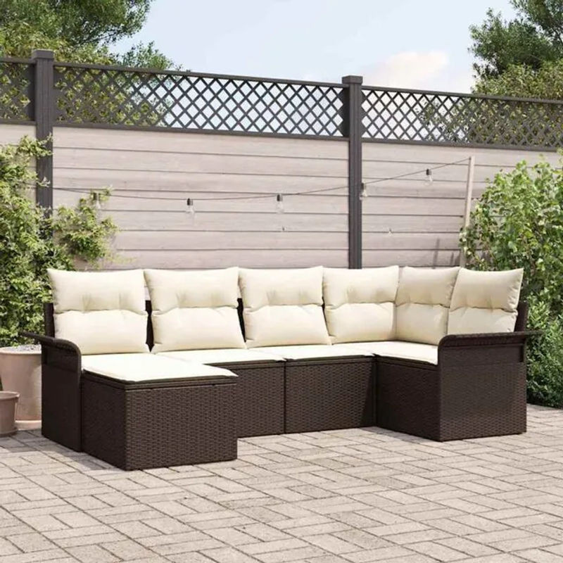 Vidaxl Garten-Sofa-Set aus Poly-Rattan mit Kissen und Stauraum in Braun und Beige, 6-teilig - Bild 1