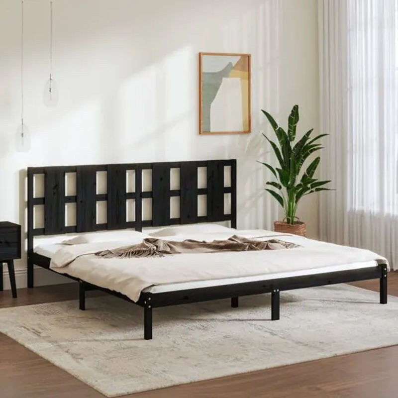 Massivholzbett Vidaxl aus Kiefer in Schwarz, Modernes Landhausdesign, B/T: 200 x 200 cm - Bild 1