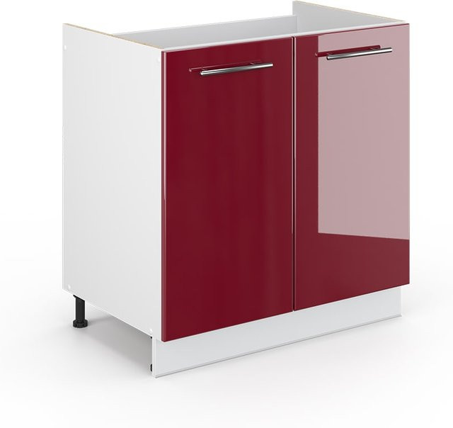 Vicco Spülenunterschrank Fame-Line Bordeaux Hochglanz Weiß Breite: 80 cm, Höhe: 82 cm, Tiefe: 51,6 cm - Bild 1