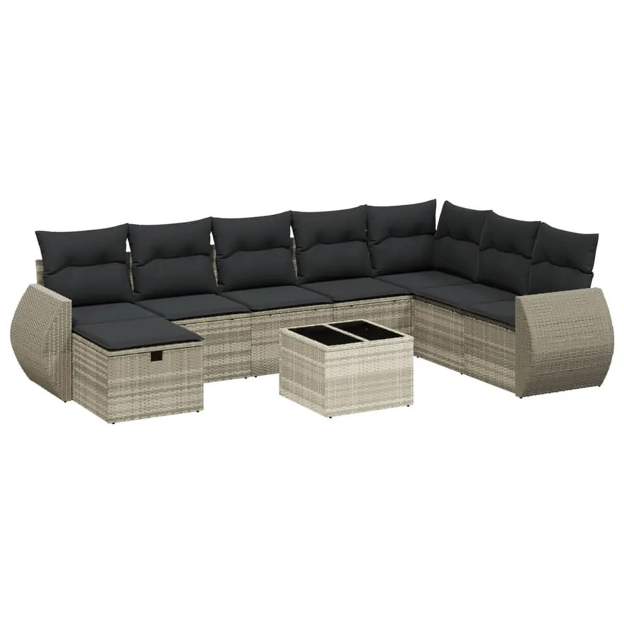 vidaXL 8-tlg. Garten-Sofagarnitur in L-Form mit Kissen, Hellgrau, Poly Rattan und Metallrahmen - Bild 2