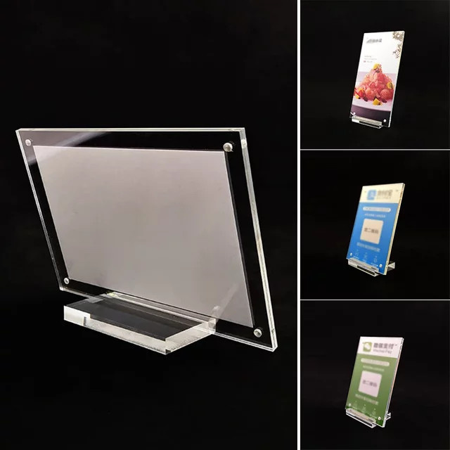 Transparenter Acryl-Fotorahmen mit Sockel als Tischkarte und Display-Ständer für Hochzeiten und Heimdekoration, Rechteckig - Bild 1
