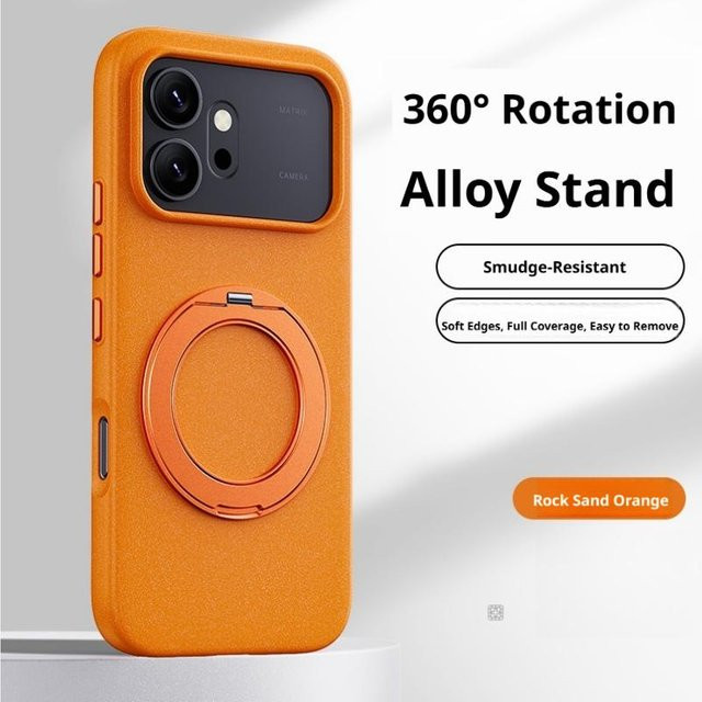 Magnetische Schutzhülle mit 360 Grad drehbarem Ständer für Honor 600, Honor 600 Pro, Honor 500 und Honor 500 Pro in Orange mit Felsensand-Struktur - Bild 1