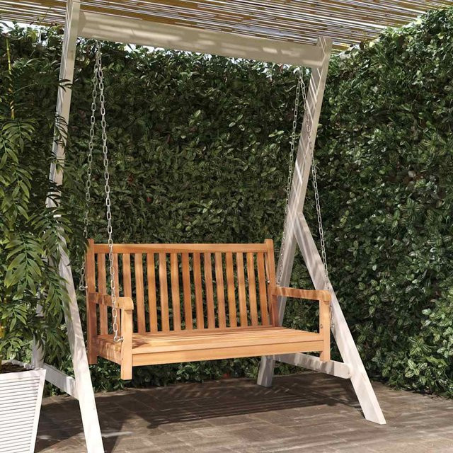 vidaXL Hollywoodschaukel aus lackiertem Teakholz in Braun, B/T/H: 114 x 60 x 64 cm - Bild 2