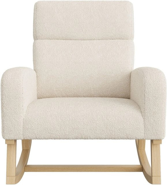 PXloue Polsterstuhl als moderner Relaxsessel mit Armlehnen aus Bouclé und Massivholzbeinen in Beige - Bild 1