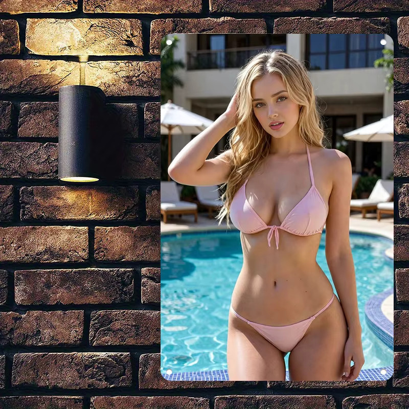 HELLOYOUNG 2D-Metallschild Bikini-Mädchen Wandkunst für Wohnzimmer, Schlafzimmer, Poolbereich und Terrasse - Bild 3