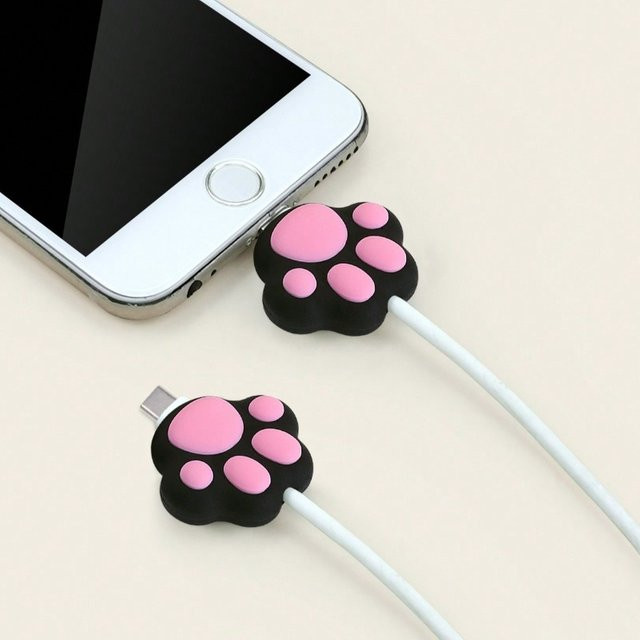 Niedlicher Kabel-Schutz mit Katzenpfoten und Kaninchen-Design für USB-C Ladekabel in Schwarz oder Pink - Bild 1