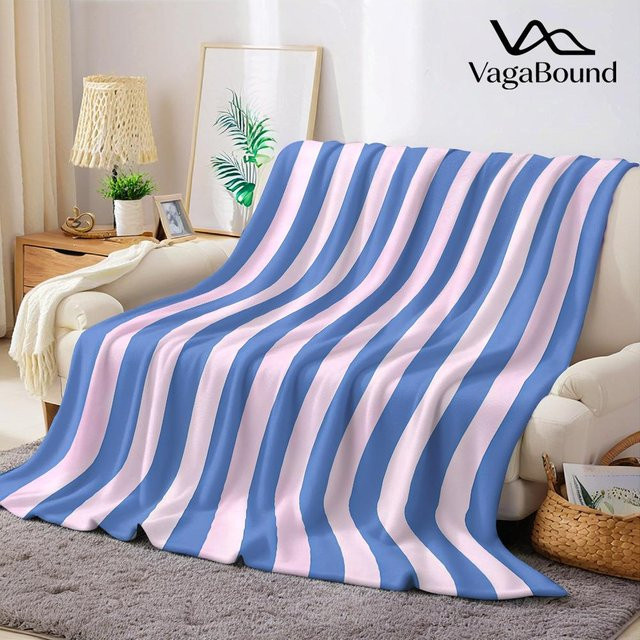 JMG Household Supplies Flanelldecke mit blau-rosa vertikalen Streifen, weich und warm, B/H: 70 x 100 cm - Bild 1
