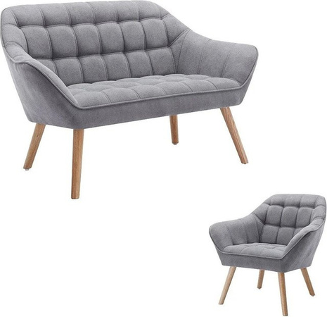 Vente-unique Couchgarnitur Caserta in Grau bestehend aus einem 2-Sitzer Sofa und einem Sessel mit Stoffbezug, Breite: 127 cm, Tiefe: 82 cm