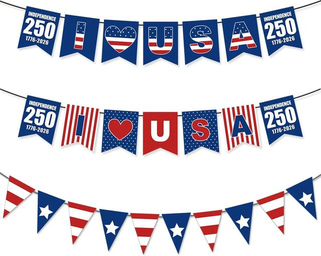 AFYPRTY Papier-Banner USA 250. Jubiläums-Girlande mit Sternen und Streifen in Rot-Blau für deine Party-Dekoration - Bild 1