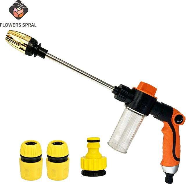 FLOWERS SPRAL Hochdruck-Autowaschpistole mit Schaumreiniger und Gartenschlauchdüse in Orange - Bild 1