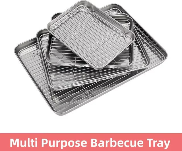 HOCOSHINE Edelstahl-Grilltablett in Silber mit abnehmbarem Kühlregal und antihaftbeschichteter Backform, rechteckig - Bild 1