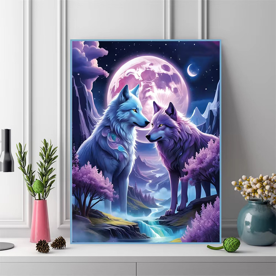 Momoart Diamantgemälde Wolf und Mond als DIY Mosaik-Set, Mehrfarbig, Durchmesser: 30 cm - Bild 3