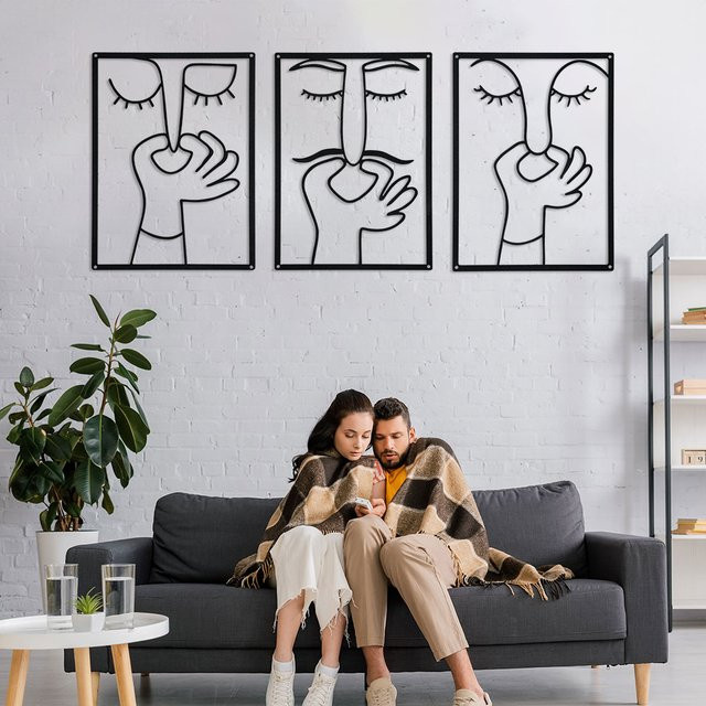DDPNKL Lustige Toiletten-Wandkunst aus Metall mit Porträt im minimalistischen Line-Art-Design, schwarz - Bild 1