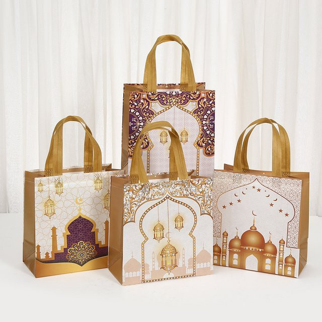 12 Eid al-Fitr Geschenktüten mit Mond- und Stern-Design in Gold aus Papier - Bild 1