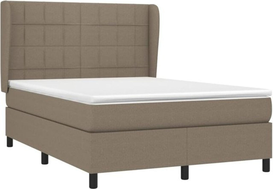 vidaxl Boxspringbett mit Matratze in Taupe meliert und Weiß aus Stoff und Holzwerkstoff, B/T/H: 140 x 190 x 118 cm - Bild 1