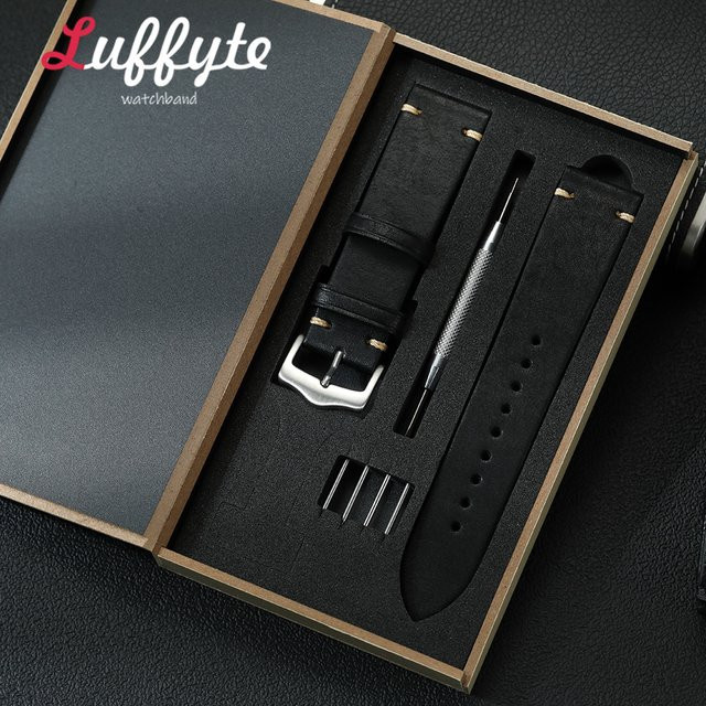Luffyte Uhrenarmband Echtleder, Schwarz, Herren - Bild 1