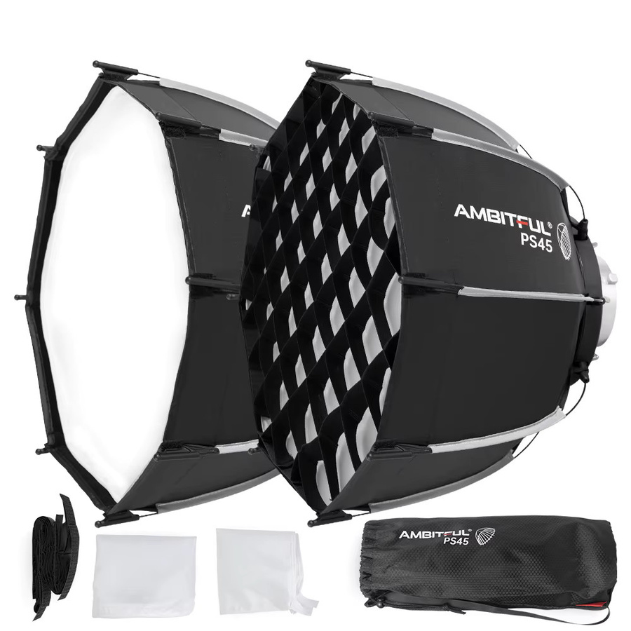 Ambitful Oktagon Softbox mit Wabengitter und Schnellverschluss Bowens Mount für PS45 PS30SE PS50SE PF30SE PF40SE in Schwarz - Bild 7